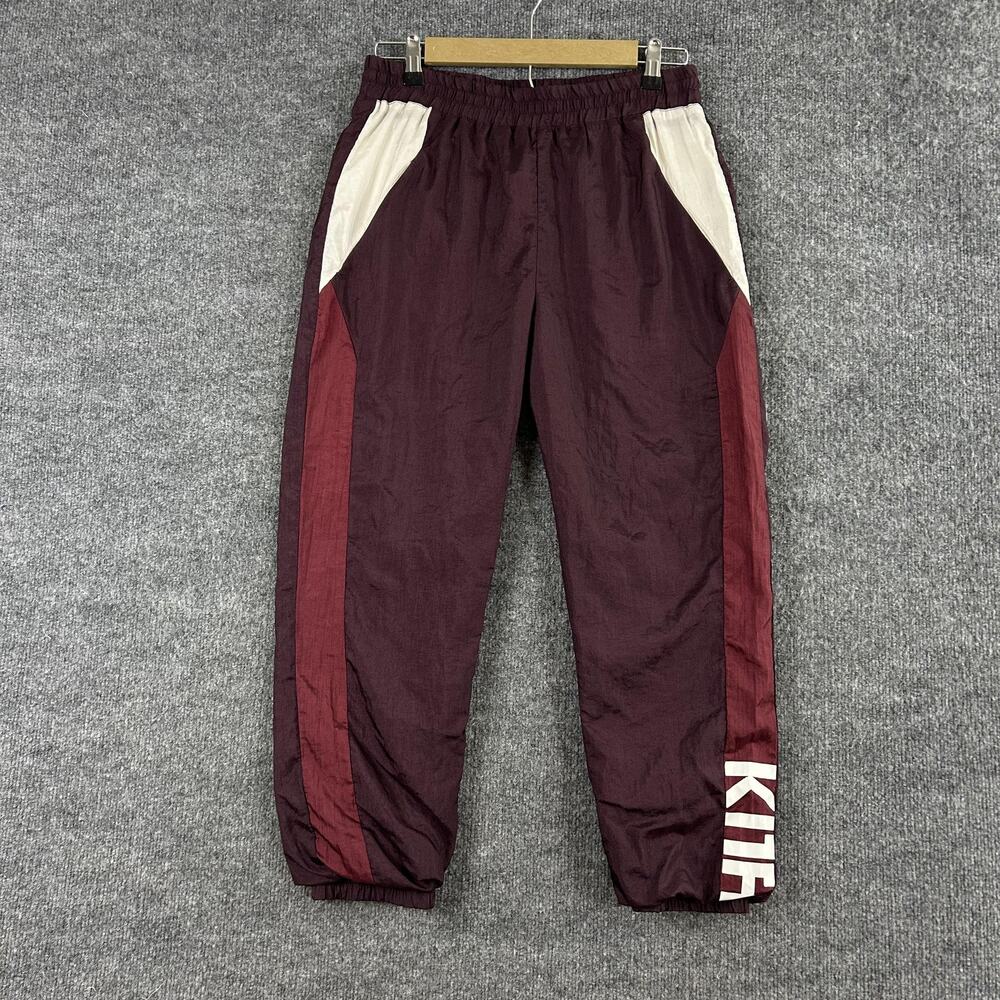 Kith Pants Men Medium Nylon Lined Logo Jogger Red Colorblock Athletic Streetwear